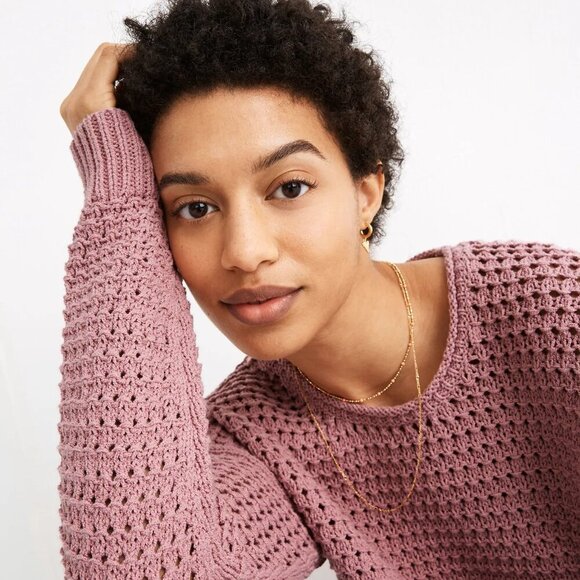 Madewell Open Stitch Austen Pullover Sweater Dusty Pink Size M Beachy Coastal - Picture 3 of 12